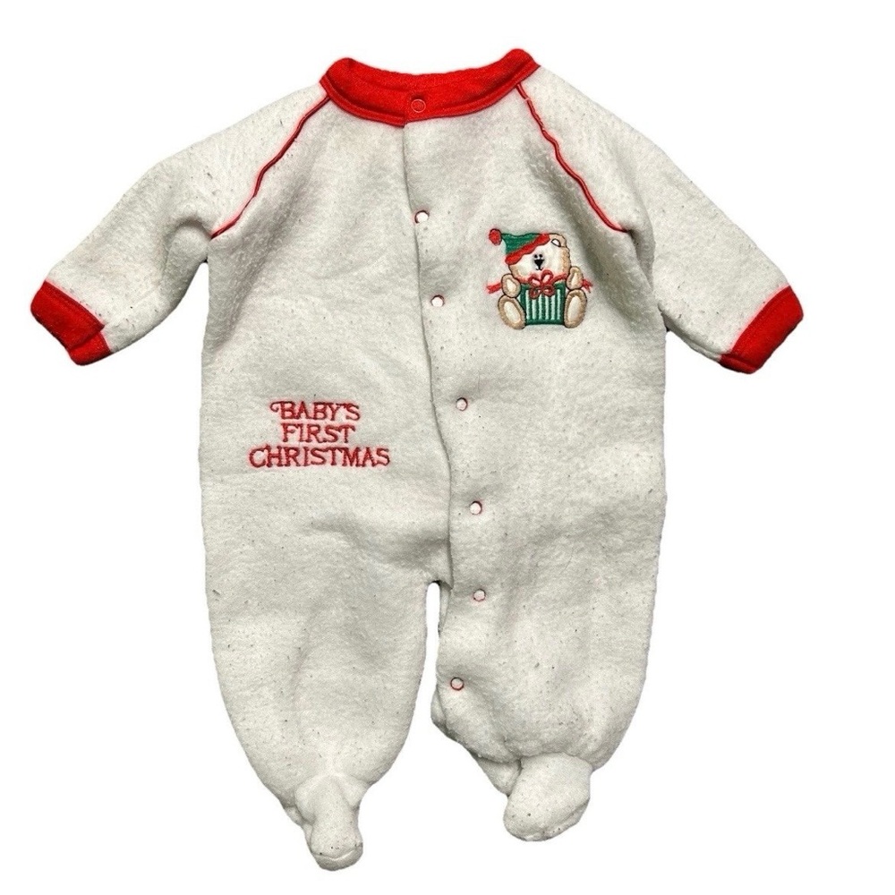 Vintage Baby Gro Baby’s First Christmas Fleece Footie Pajamas Size 3-6 Months